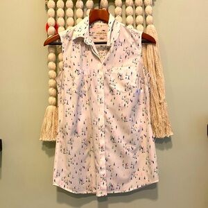 Merona Sleeveless Blouse Button Down Dress Shirt with Sailboat Print Collared